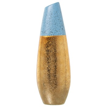 Vaso In Ceramica - Dorato E Azzurro- 17x11x49cm