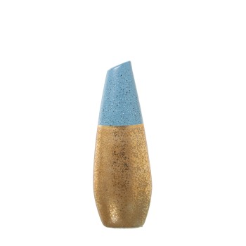 Vase En Céramique - Doré Et Bleu- 12x7x35cm