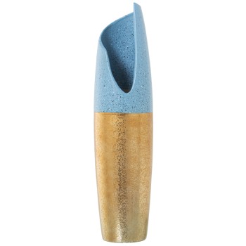 Vase En Céramique - Doré Et Bleu- Ø14x55cm