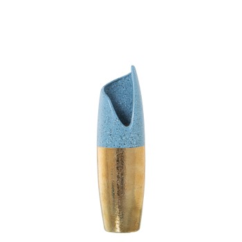 Vase En Céramique - Doré Et Bleu- Ø12x41cm