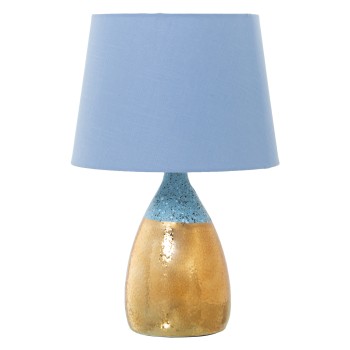 Lampada In Ceramica - Dorato E Azzurro + 52705 - 1xe27-max.60w Cavo: 125cm- Ø25x38cm, Base:ø13,5x26,5cm