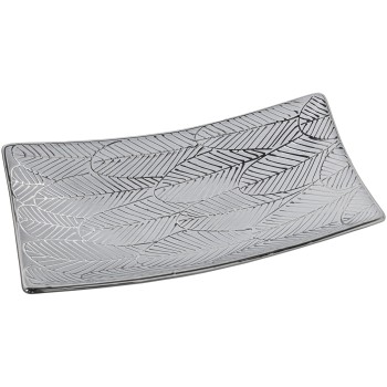 Centrotavola Rettangolare In Ceramica - Bianco E Argentato- _40x20x9cm