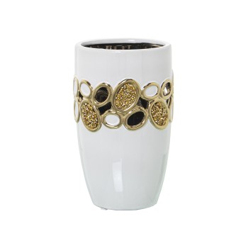 Vaso Traforato In Ceramica - Bianco E Oro- Ø14x23cm