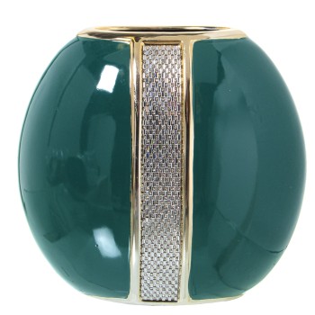 Jarrón Cerámica Verde/oro C/brillos Plata 25x13x23cm