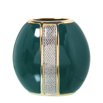 Jarrón Cerámica Verde/oro C/brillos Plata 21x11x20cm