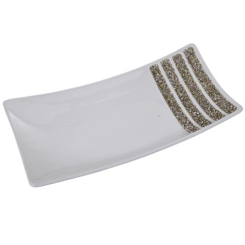 White With Glitter Ceramic Rectangular Centerpiece- 40x20x9cm