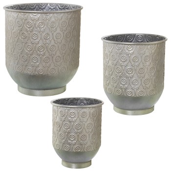 Set 3 Maceteros Metal Plateado Ø32x34+ø26x29+ø21x26cm