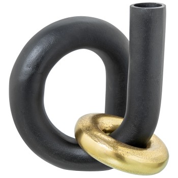 Jarrón Aluminio Negro C/anillo Oro 20x17x22cm