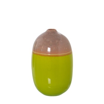 Vase En Céramique Couleur Réactive - Rose Et Vert - 27cm- Ø17x27cm