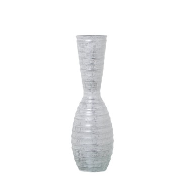 Vaso In Ceramica 60cm Grigliata Argento- _ø20x60cm Base:ø13cm Boca:11,5
