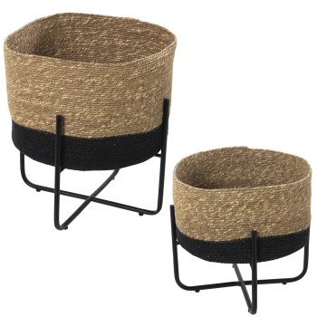 Set De 2 Pots De Fleurs En Osier/metal- _30x30x33+24x24x25cm