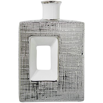 Jarrán Cerámica Agujero 28cm Plata/blanco Brillo 18x7x28cm