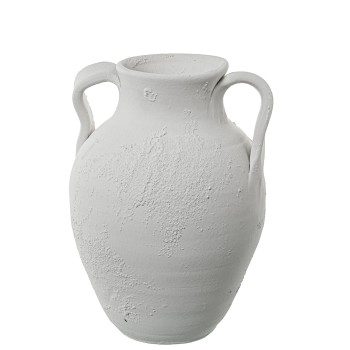 Vaso Cerâmica C/asas Branco/cinza Rústico 22x23x30cm