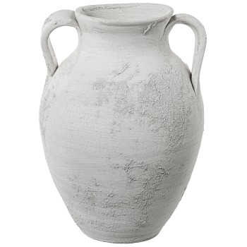 Vaso Cerâmica C/asas Branco/cinza Rústico 25x26x36cm