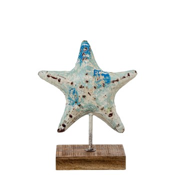 Figura Estrella De Mar Hierro 28cm C/base Madera 21x10x28cm