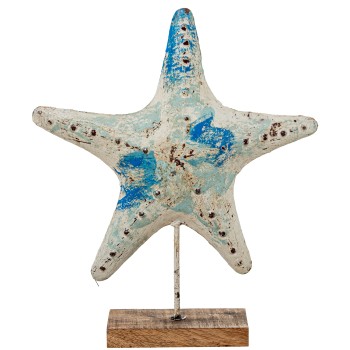 Figura Estrella De Mar Hierro 47cm C/base Madera 40x10x47cm