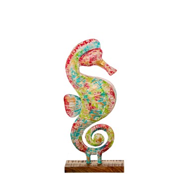 Figura Cavalluccio Marino In Ferro Con Base In Legno_38x15x85cm