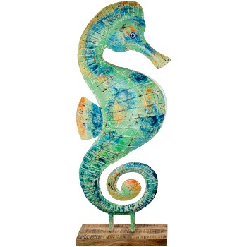 Figura Caballito De Mar Hierro 163cm C/base Madera 67x30x163cm