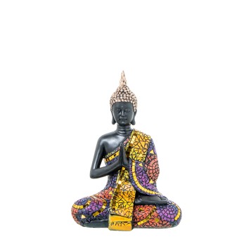 Figura Resina Buda Mosaico Colores 16x11x22cm