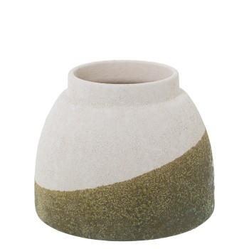 Vase Céramique Beige/vert Texture Sable Ø17x14cm