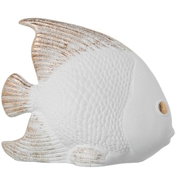 Figura Pez Cerámica 31cm Blanco Arena/dorado 37x18x31cm