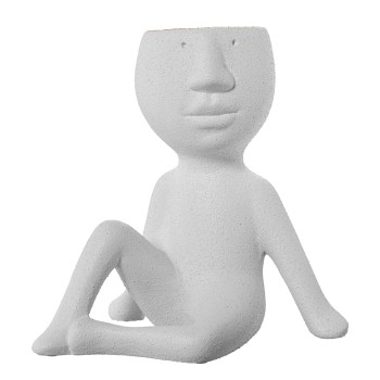 Jarrón Figura Sentada Cerámica Blanco Arena/dorado 25x19x25cm