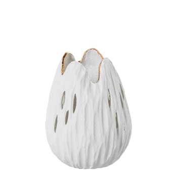 Jarrón Calado Cerámica 27cm Blanco Arena/dorado 20x20x27cm