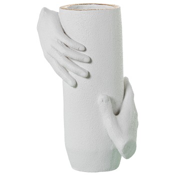 Vaso Cilindrico In Ceramica Con Mani Bianco Sabbia/oro_21x15x33cm