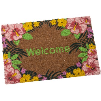 Felpudo Fibra De Coco Flores-welcome- 40x60x2cm