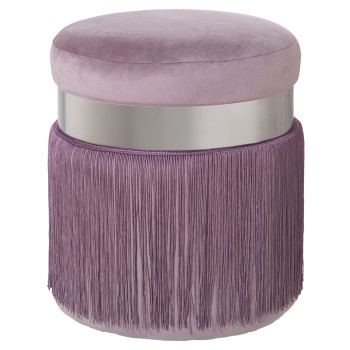 Puf Terciopelo Rosa C/flecos,banda Acero Plat:7cm,dm/poliés Ø40x44cm, Flecos:29cm
