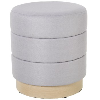 Pouf Tappezzato In Velluto - Grigio Perla- Ø39x44cm, Poliéster