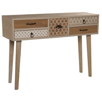 Mesa Entrada Madera C/5 Cajones, Abeto+contrach.+ Patas Pino 110x35x80cm