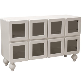 Aparador Madera Dm Blanco 8 Puertas C/cristal 120x30x80cm