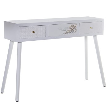 Meuble D´entrée En Bois Avec 3 Tiroirs Feuille Dorée + Relief - Blanc- 107x30x78cm, Abeto+dm