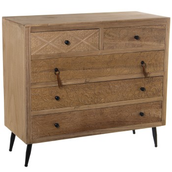 Wooden Chest Of 5 Drawers - Paulownia + Dm- 89x39x81cm, Alt.patas:16cm