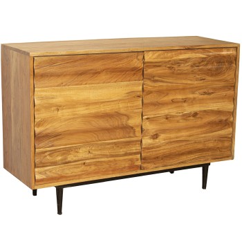 Mueble Entrada Madera Mango Natural C/2 Puertas Patas Hierro 120x40x80cm Alt. Patas:16cm
