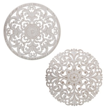 Pickled White Wooden Fretwork Wall Decorations _ø50x1,5cm, Madera: Dm