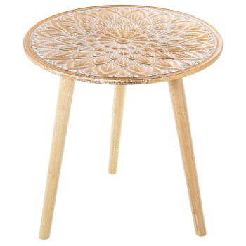 Table D´appoint En Bois Ajouré - Blanc Et Naturel- Ø60x62cm