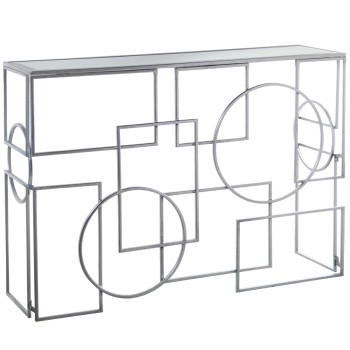 Silver Metal With Glass Mirror Console Table- 110x31x79cm
