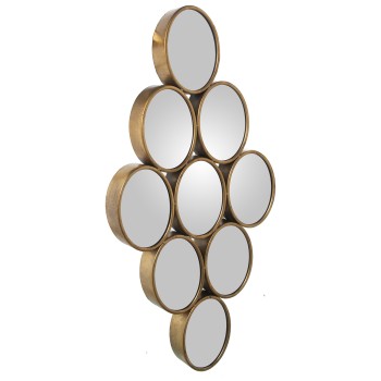 Espejo Pared Metal Dorado 9-circulos 39,5x5x79,5cm, Espejo:12x16cm