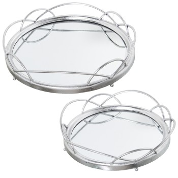 Set 2 Bandejas Metal Plateado/espejo Ø46x9+ø38x9cm, Mat: Hierro