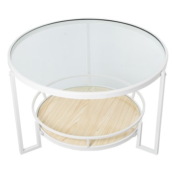 Mesa Auxiliar Metal Blanco/cristal Transp. /balda Madera Ø70x45cm Balda:ø50cm