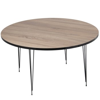 Mesa Centro Redonda Madera Color Roble+72260 Patas Metal Neg Ø89x45cm, Grosor:1,8cm