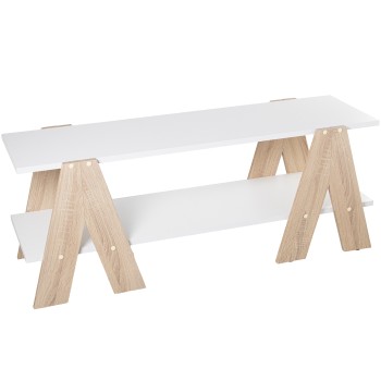 Tavolo Tv In Legno Bianco+gambe In Rovere_120x34x45,5cm