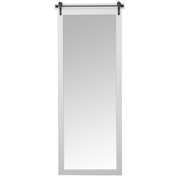Espejo Pared Madera Eucalipto Blanco C/barra Hierro 64x2x160cm, Int:49,5x144,5