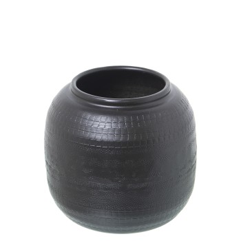 Jarrón Aluminio Tallado Negro Ø16x15cm