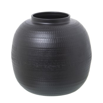 Jarrón Aluminio Tallado Negro Ø24x23cm