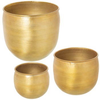 Set De 3 Pots De Fleurs En Métal Sculpté Doré_ø23x18+ø29x25+ø35x33cm