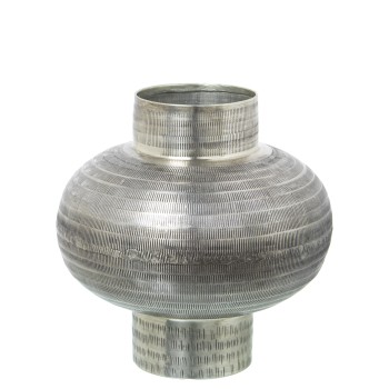 Jarrón Aluminio Tallado Plata Envejecida Ø26x26cm