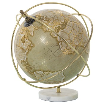 Globo Terráqueo Ø24cm Dorado Metal/mármol Sobremesa Ø24x27cm Base:ø11cm